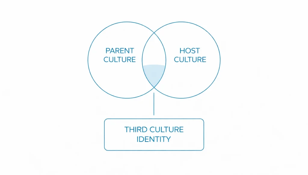 Third Culture Kid identity diagram showing parent culture, host culture, and blended third culture identity